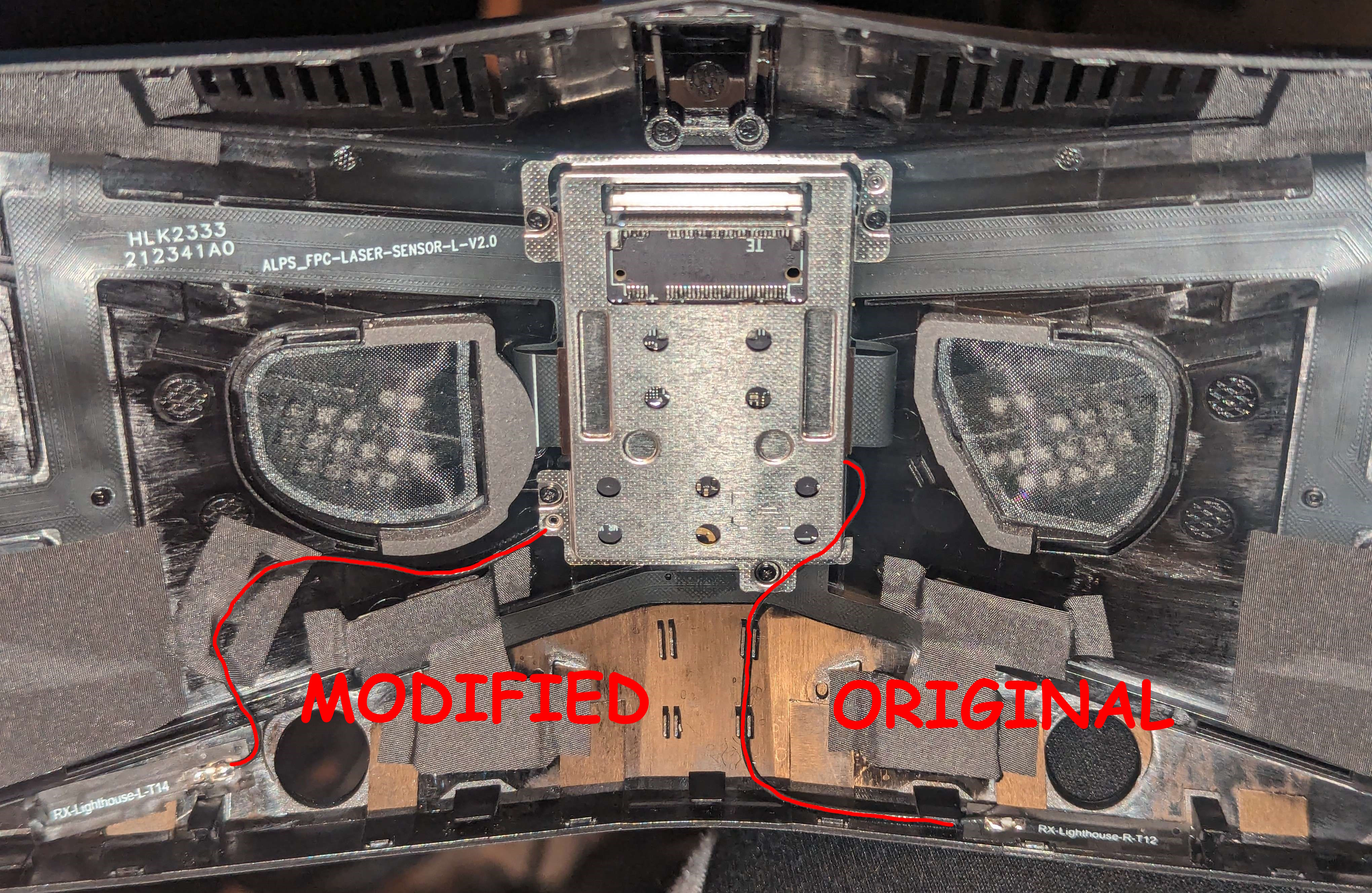 An image showing the original and modified cable routing and antenna placement