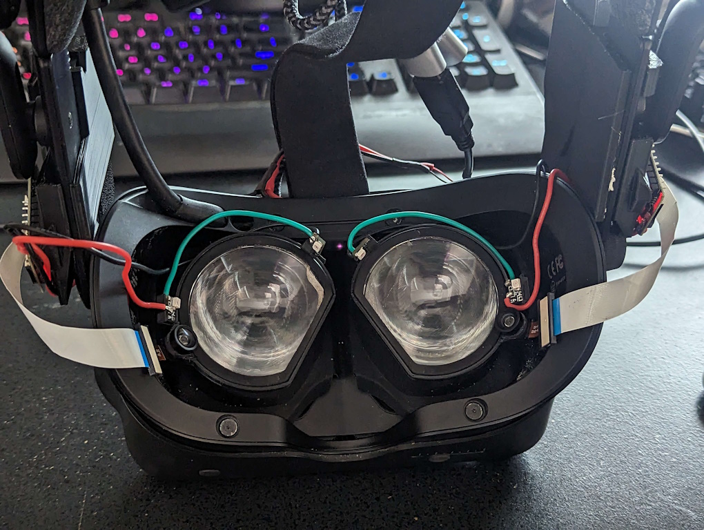 A set of EyeTrackVR eye trackers assembled on the inside of a Valve Index headset